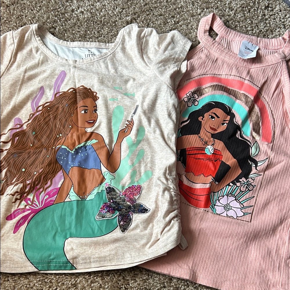 Girls Mermaid & Moana Graphic Tank Tops - Pink & Cream